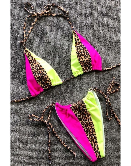 Leopard Print Halter Triangle Tie Sides Thong Bikini