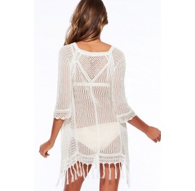 White Crochet Fringe Swimsuit Cover Up