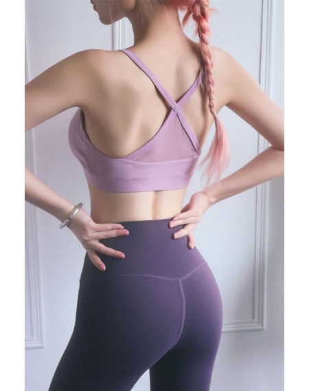 Light-purple Spaghetti Straps Crisscross Back Padded Sport Yoga Bra