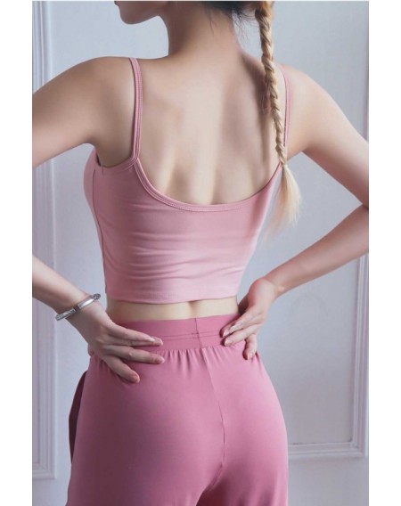 Pink Spaghetti Straps U Back Sport Yoga Bra