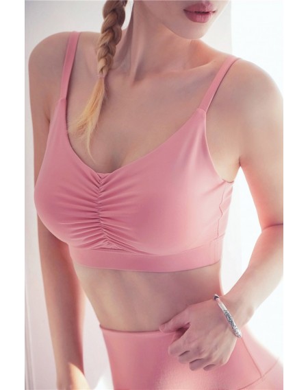 Pink Reched Padded Sport Yoga Bra