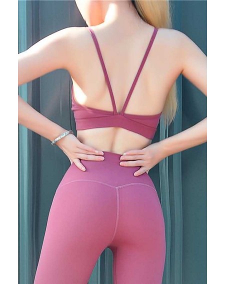 Hot-pink Spaghetti Straps Cutout Padded Sport Yoga Bra