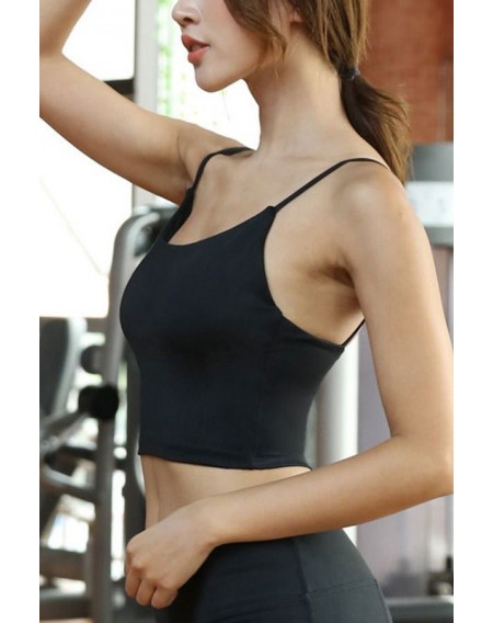 Black Spaghetti Straps Yoga Gym Sports Crop Camisole