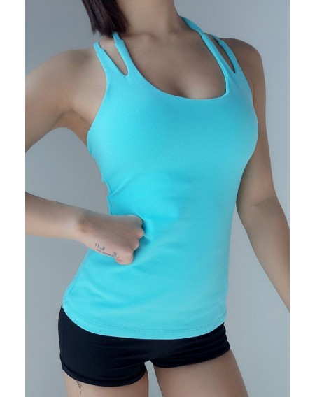 Jade-blue Scoop Neck T Back Fitness Workout Tank Top