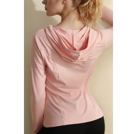 Pink Hooded Long Sleeve Workout Sports Tee