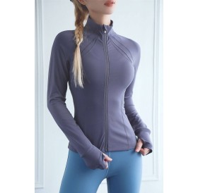 Purple Zipper Up Long Sleeve Yoga Sports T Shirt