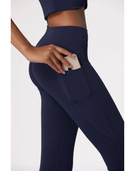 Dark-blue Pocket High Waist Yoga Sports Leggings