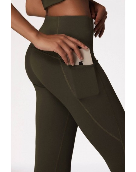 Army-green Pocket High Waist Yoga Sports Leggings