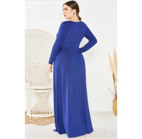 Blue Long Sleeve Elegant Maxi Plus Size Formal Dress