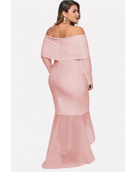 Pink Splicing Off Shoulder Sexy Bodycon Plus Size Dress