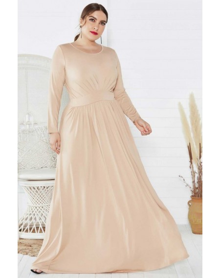 Apricot Long Sleeve Elegant Maxi Plus Size Formal Dress