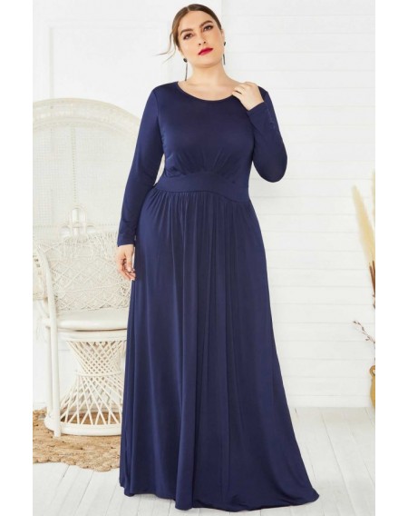 Dark-blue Long Sleeve Elegant Maxi Plus Size Formal Dress