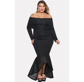 Black Splicing Off Shoulder Sexy Bodycon Plus Size Dress