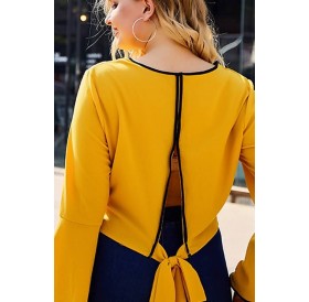 Yellow Slit Tied Flare Sleeve Casual Plus Size T Shirt