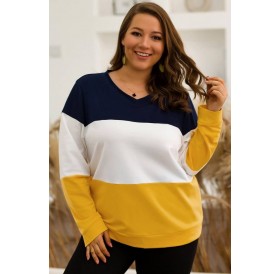 Yellow Color Block Long Sleeve Casual Plus Size Sweatshirt