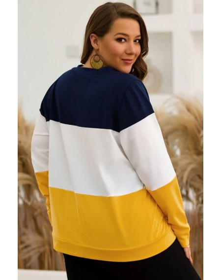 Yellow Color Block Long Sleeve Casual Plus Size Sweatshirt