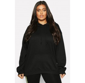 Black Letters Print Pocket Front Long Sleeve Casual Plus Size Hoodie