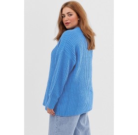 Blue Ribbed Crew Neck Long Sleeve Casual Plus Size Pullover Sweater