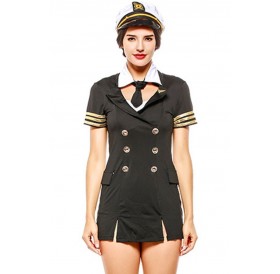 Black Sexy Uniform Dress Stewardess Halloween Costume