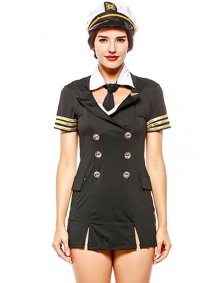 Black Sexy Uniform Dress Stewardess Halloween Costume