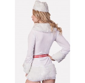 White Long Sleeve Faux Fur Christmas Sexy Army Costume