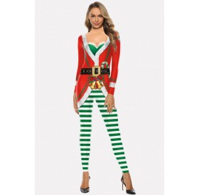 Multi Stripe Print Jumpsuit Christmas Cosplay Costume