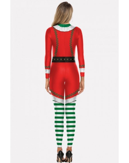 Multi Stripe Print Jumpsuit Christmas Cosplay Costume