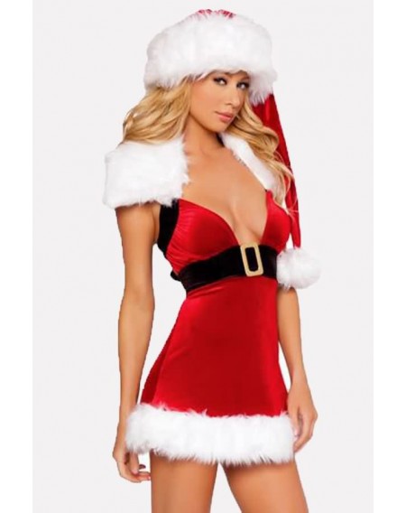 Red Faux Fur Bodycon Dress Sexy Christmas Costume
