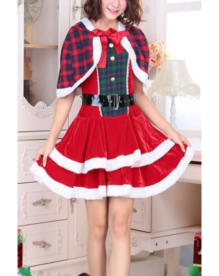 Red Plaid Belted Dress Christmas Santas Costume