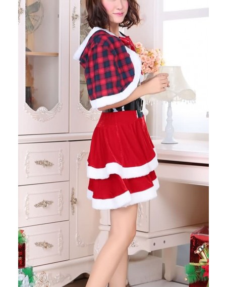 Red Plaid Belted Dress Christmas Santas Costume