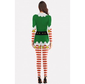 Green Stripe Jumpsuit Christmas Cosplay Costume