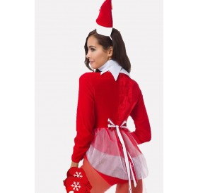 Red Long Sleeve Bodysuit Christmas Sexy Santas Costume