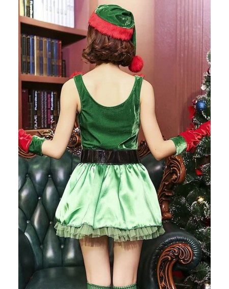 Green A Line Dress Cute Christmas Elf Costume