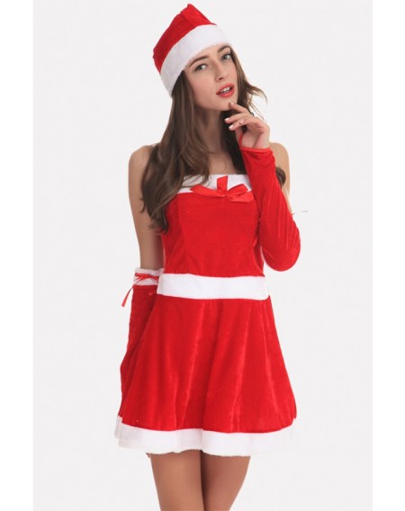 Red Velour Santas Dress Christmas Cosplay Costume