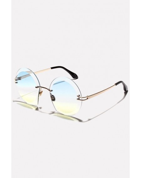 Light-blue Rimless Tinted Lens Anti Uv Retro Round Sunglasses
