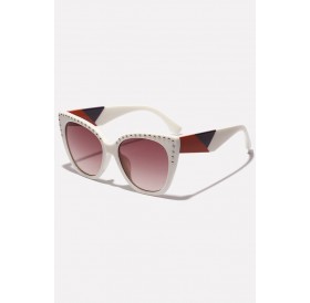 Beige Studded Tinted Lens Cat Eye Sunglasses