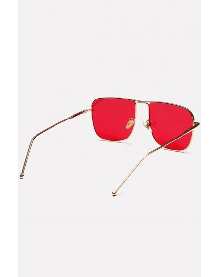 Red Metal Full Frame Tinted Lens Anti Uv Square Sunglasses