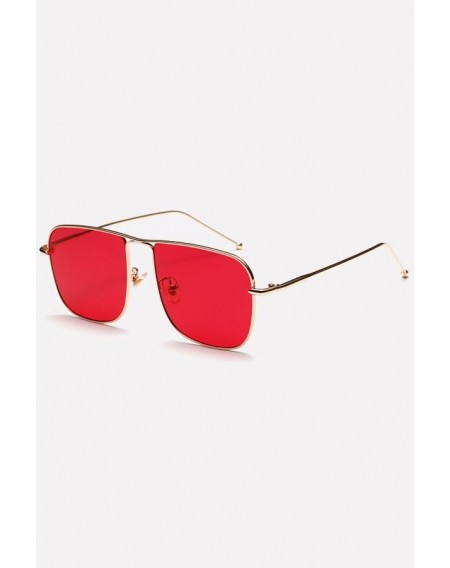 Red Metal Full Frame Tinted Lens Anti Uv Square Sunglasses