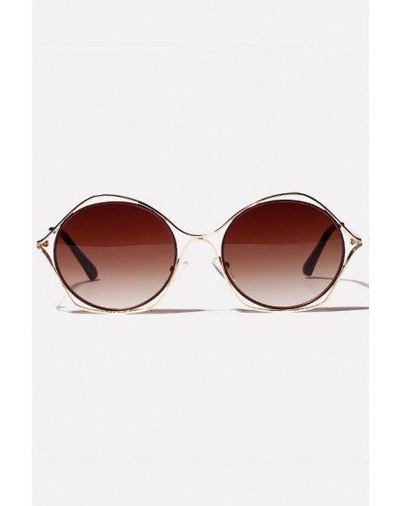 Light Brown Metal Double Rim Anti Uv Sunglasses