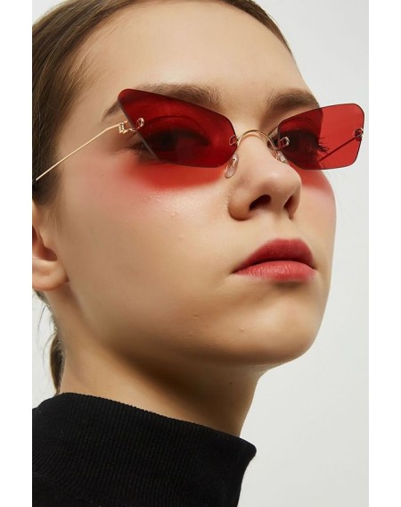 Red Rimless Tinted Lens Cat Eye Sunglasses