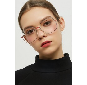 Gold Metal Full Frame Clear Lens Square Sunglasses