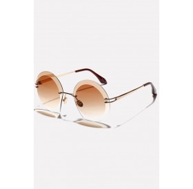 Light-brown Rimless Tinted Lens Anti Uv Retro Round Sunglasses