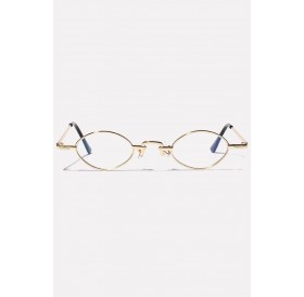 Gold Metal Full Frame Clear Lens Oval Sunglasses