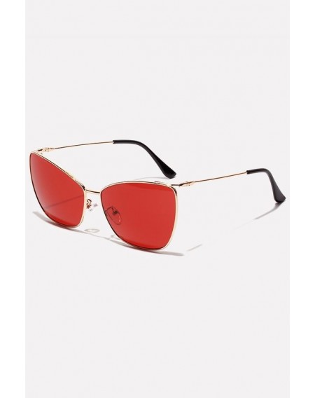 Red Tinted Lens Metal Full Frame Cat Eye Sunglasses