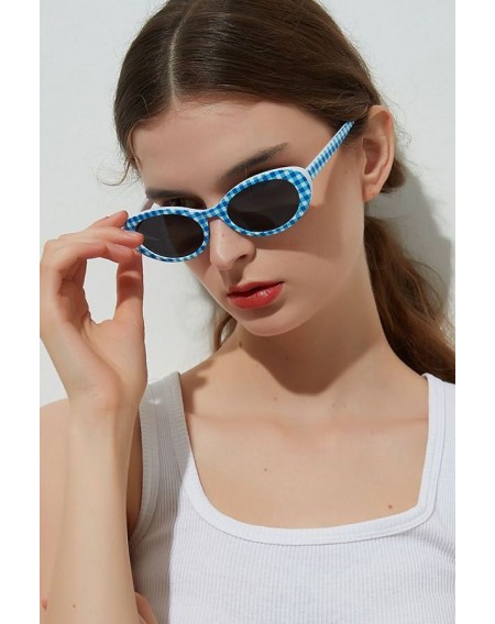 Blue Plaid Print Full Frame Tinted Lens Anti Fatigue Oval Sunglasses