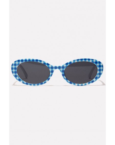 Blue Plaid Print Full Frame Tinted Lens Anti Fatigue Oval Sunglasses