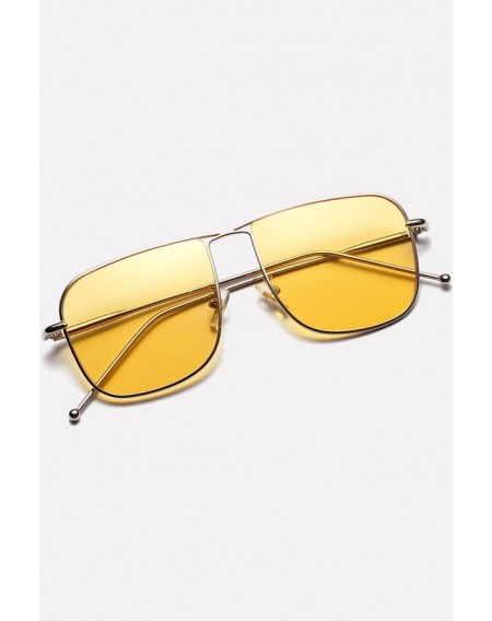 Yellow Metal Full Frame Tinted Lens Anti Uv Square Sunglasses