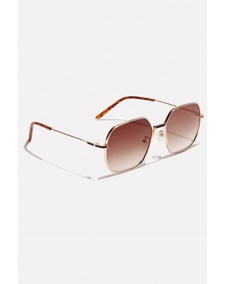 Light-brown Metal Full Frame Tinted Lens Square Sunglasses
