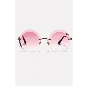 Pink Rimless Tinted Lens Anti Uv Retro Round Sunglasses