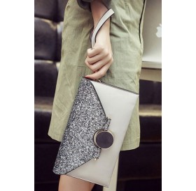 Gray Glitter Sequin Chain Strap Envelope Wristlet Clutch Bag